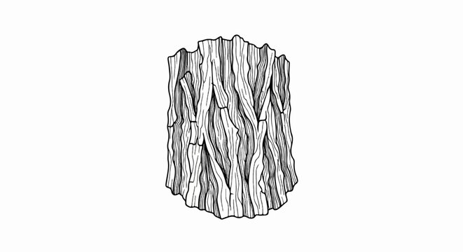 A detailed black and white illustration of the textured bark of a tree trunk
