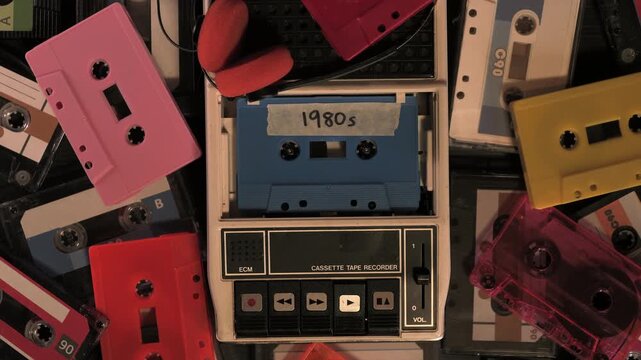 Playing vintage 1980s music on cassette tape recorder
