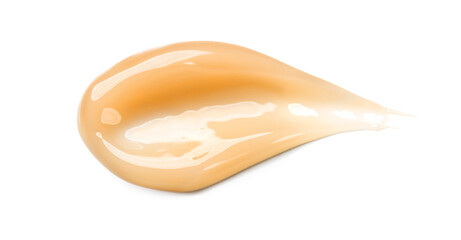 Balm, natural cream serum smear isolated on white background. Natural beige collagen creme stroke...