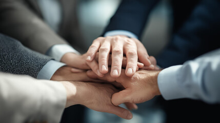 Obraz premium Businesspeople placing hands together to represent teamwork
