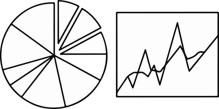 A pie chart and a line graph, depicting data in graphical formats