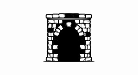 Fototapeta premium A black and white illustration of a stone archway with a dark entrance