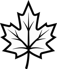 A simple black and white illustration of a maple leaf with thick outlines