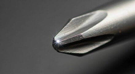 Close-up of a Phillips head screwdriver tip on a dark background.