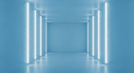 Fototapeta premium Futuristic Blue Room with Neon Lights.
