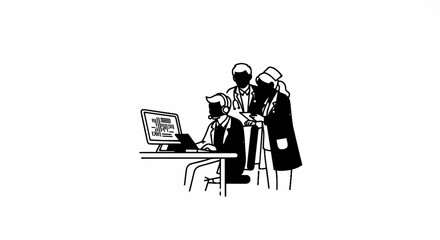 Fototapeta premium Medical team reviews patient data on a computer screen