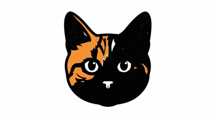 Fototapeta premium A stylized black and orange cat face with large white eyes and white nose