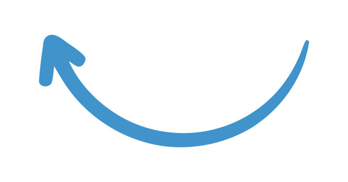 Blue curved arrow pointing upwards and to the right on white background