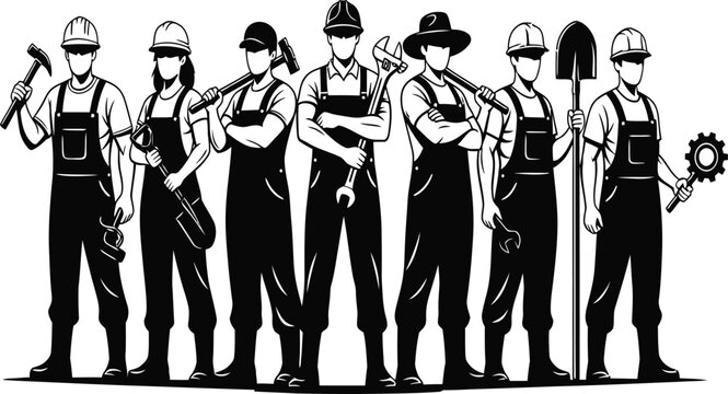International labor day unity workers from different trades stand together