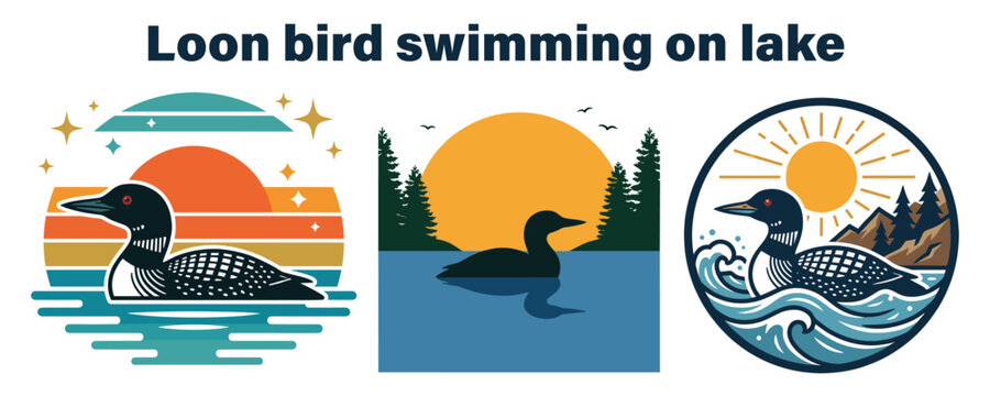 Vibrant loon bird swimming serenely on tranquil lake