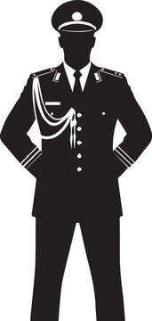 Police officer in formal uniform silhouette vector illustration line art