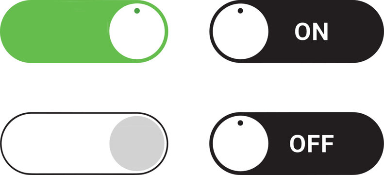 Toggle Switch On Off Button Icon Set UI Control Slider Interface Element Vector Collection