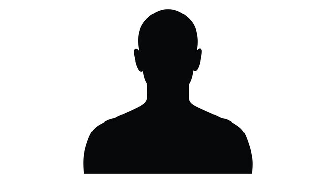 A stark black silhouette of a human head and shoulders against a bright white background emphasizing form silhouette