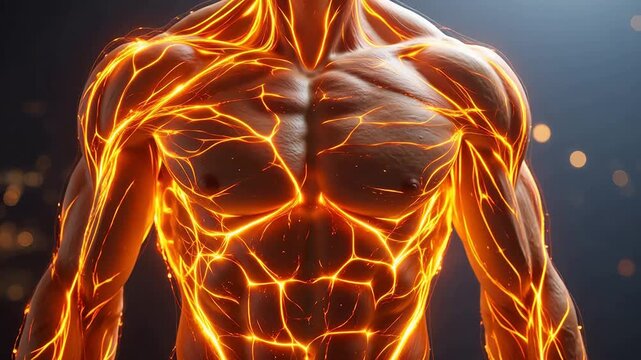 Human torso with glowing muscle network