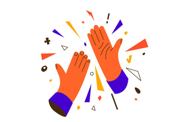 High five vector illustration background. Teamwork success, partnership and celebration concept. Abstract hands gesture with vibrant geometric shapes for achievement and cooperation © zaie