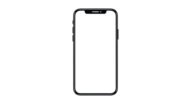A stark black outline of a modern smartphone against a plain white background presenting a minimalist silhouette high quality
