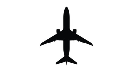 A stark black silhouette of a passenger airplane viewed from directly above emphasizing its streamlined design silhouette high quality © Niloy MotionArts 3D7