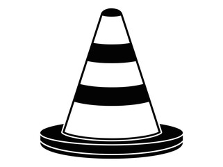 Traffic cone standing upright on a circular base with distinctive black and white stripes clearly visible © Muhammad