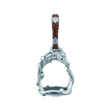 Decorative horse stirrup with braided leather