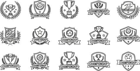 Obraz premium Collection of diverse sports championship trophies, badges, and laurels