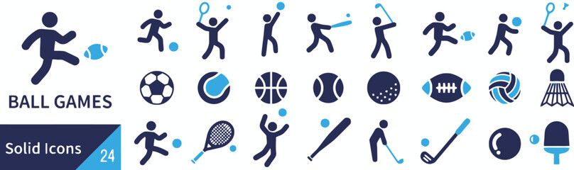 Ball games solid icons vector. modern flat line vector illustration. various sports activities and equipment pictogram © Jhgnkg