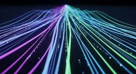 Vibrant fiber optic cables radiating in colorful patterns