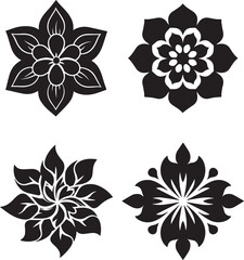 Fototapeta premium Black Floral Mandala Silhouette Set With Symmetrical Decorative Ornament Design isolated on white background 
