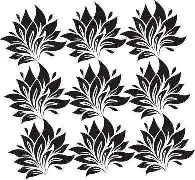 Black Floral wallapers Silhouette Set With Symmetrical Decorative Ornament Design isolated on white background 