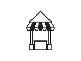 Simple line drawing of a market stall with awning