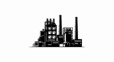 Obraz premium Stylized black and white illustration of a large industrial factory complex with smokestacks