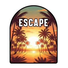 Obraz premium Tropical beach sunset escape arch illustration