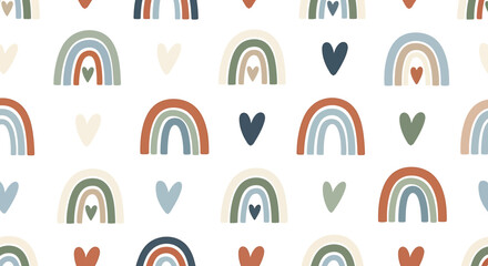 Fototapeta premium Boho Rainbow and Heart Seamless Pattern