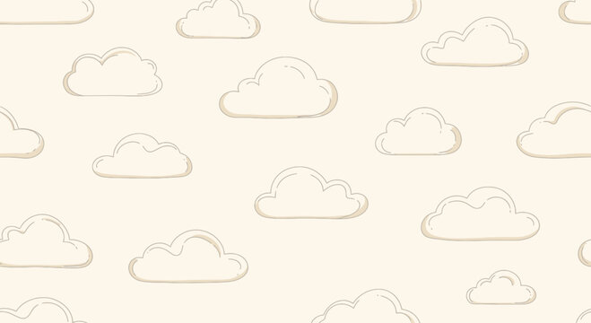 Hand Drawn Clouds Seamless Pattern - Cute Sky Background