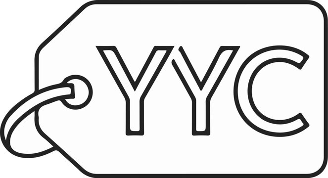 A black and white outline of a tag with the letters YYC