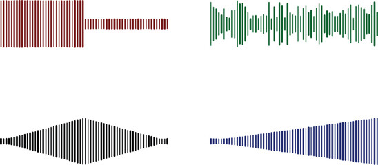 Multicolor sound wave patterns isolated on transparent background