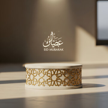 Elegant gold decorative box on a table with arabic calligraphy
