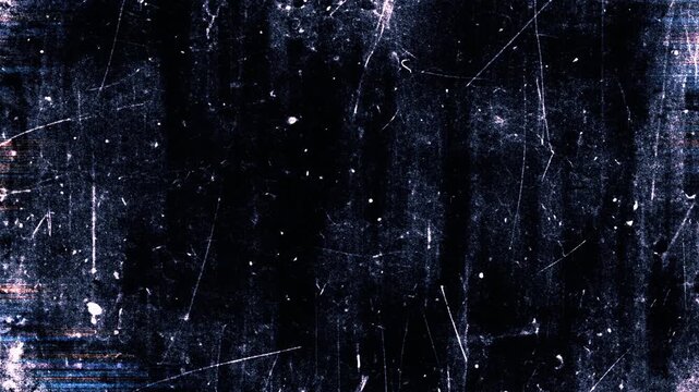Vintage looping film strip background. 4K reel clutter old tv grain noise frame. Videotape texture overlay with scratches and dirt stains. Lens flare light leaks effect	