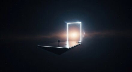 Glowing portal on laptop screen, futuristic digital concept.