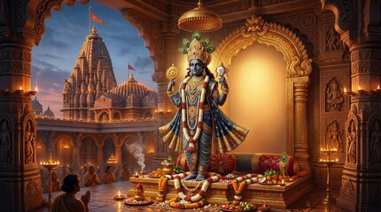 Obraz premium Elaborate Deity Statue in a Temple Setting Displaying Rich Cultural Heritage