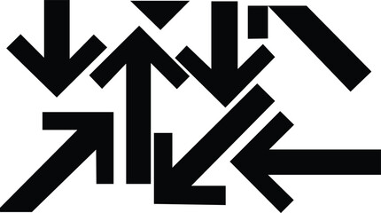 Confusing array of black directional arrows pointing in many directions