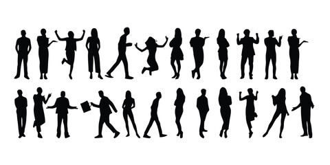 Fototapeta premium Collection of diverse people silhouettes in various dynamic poses on white background