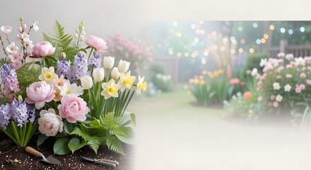 Fototapeta premium Soft Focus Spring Flower Garden with Copy Space