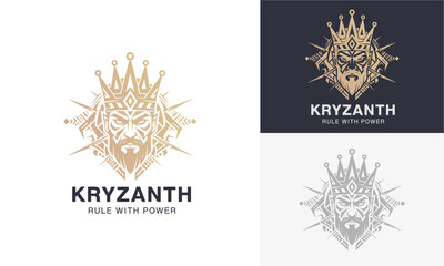 Luxury lion emblem with crown and spikes, symbolizing power and strength in a sophisticated illustration