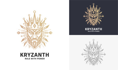Luxury King Emblem Illustrations Featuring Crown and Face Designs in Various Metallic Colors and Textures