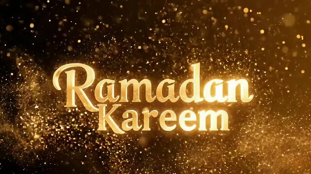 Ramadan Kareem golden sparkling celebration background with glowing islamic festival greeting message spiritual ramadan night light festive culture religion eid mubarak video