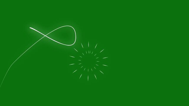 Circular fireworks line spark burst animation, glowing ellipse blast with shiny pop-up explosion effect, circle bursting firework motion graphics template, line explotion on .4K green screen video