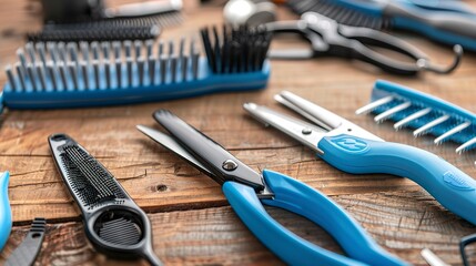 A photo of pet grooming clippers and brushes.