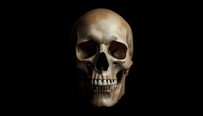 Fototapeta premium A human skull is shown against a black background in a close-up view.