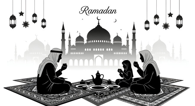 Ramadan illustration of two muslims praying