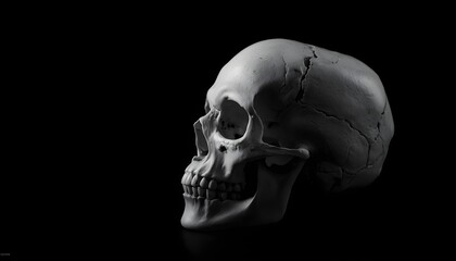 Fototapeta premium A human skull with cracks and fractures on a dark background